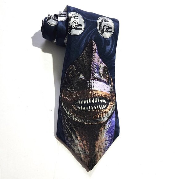 Vintage Jurassic Park Brachiosaur “Brontosaurus” Blue Neck Tie 100% Silk - Picture 6 of 7